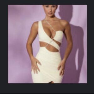 Oh Polly UK Cream One-Shoulder Dress